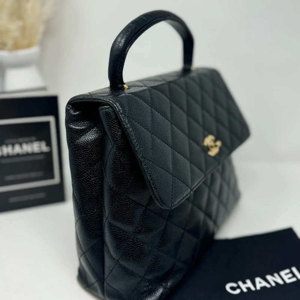 💎💯Authentic CHANEL Black Caviar Quilted Top Handle Kelly💎